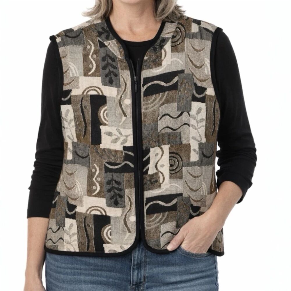Coldwater Creek Tapestry Vest Womens Sz XL patchwork whimsigoth USA Vintage boho